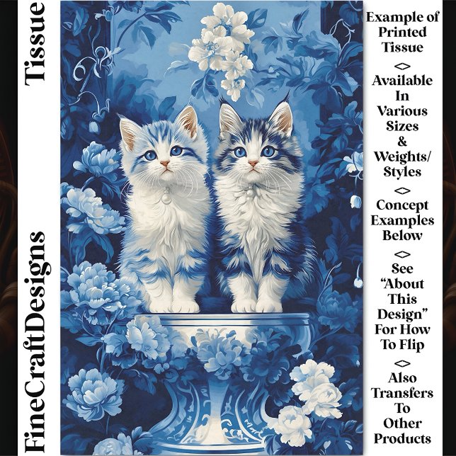 Quirky Blue & White Kittens, Floral CP7 Decoupage Tissue Paper (Creator Uploaded)