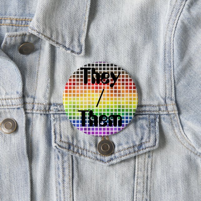 Quirky Boho Plaid Colorful Gay Rainbow Pride Flag Button (In Situ)
