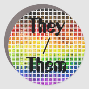 Quirky Boho Plaid Colorful Gay Rainbow Pride Flag Car Magnet