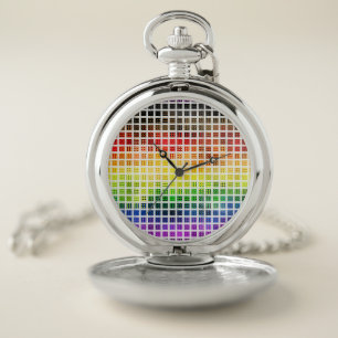 Quirky Boho Plaid Colorful Gay Rainbow Pride Flag Pocket Watch