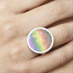Quirky Boho Plaid Colorful Gay Rainbow Pride Flag Ring