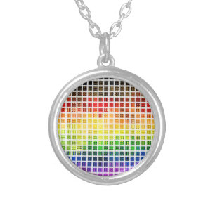 Quirky Boho Plaid Colorful Gay Rainbow Pride Flag Silver Plated Necklace