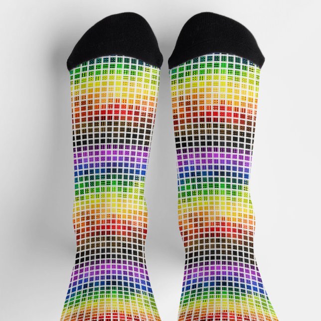Quirky Boho Plaid Colorful Gay Rainbow Pride Flag Socks (Top)
