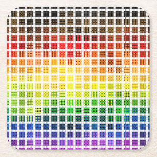 Quirky Boho Plaid Colorful Gay Rainbow Pride Flag Square Paper Coaster