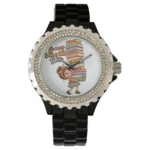 Quirky Book Lover Girl Clipart, Cute Girl with Gia Watch
