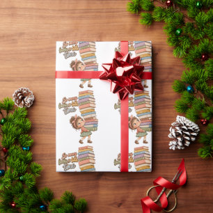 Quirky Book Lover Girl Clipart, Cute Girl with Gia Wrapping Paper