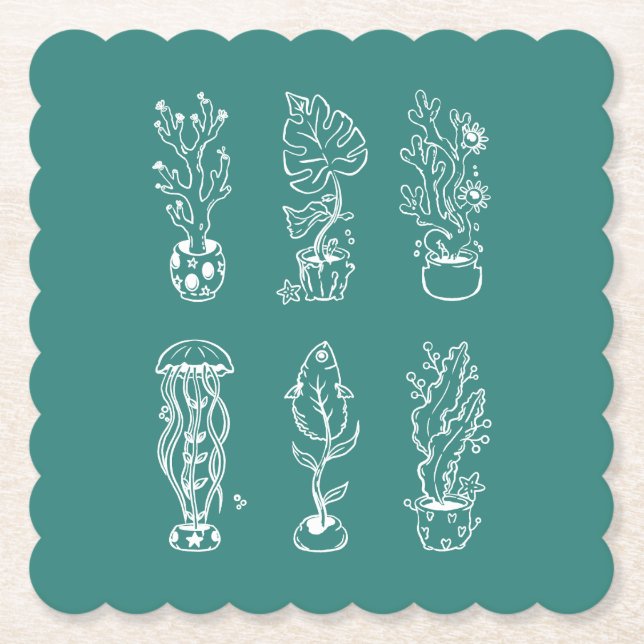 Quirky botanical paper coaster (Front)