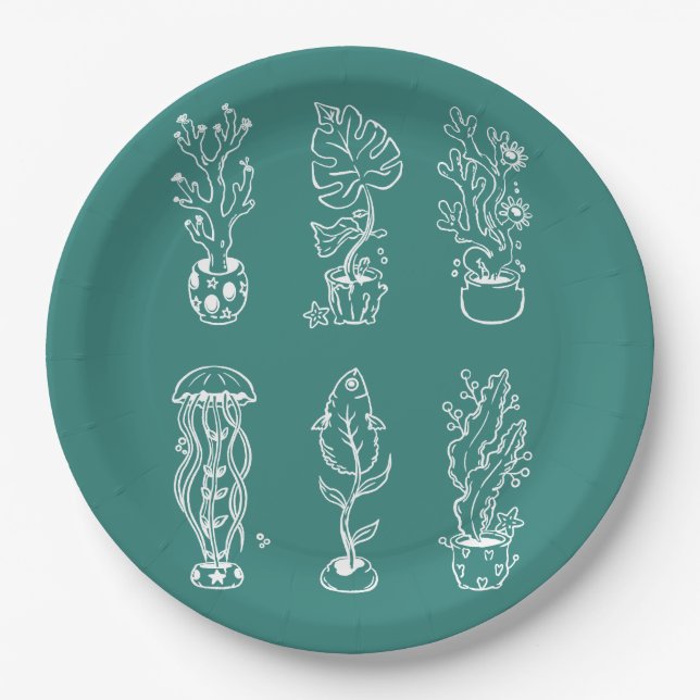 Quirky botanical paper plates (Front)