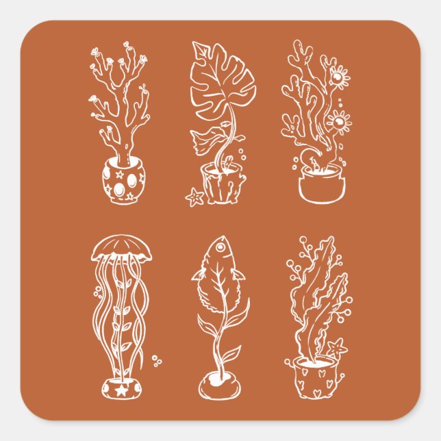 Quirky botanical square sticker (Front)