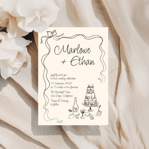 Quirky Bow Handwritten Wedding Invitation