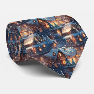 Quirky Brown and Blue Gingerbread House Pattern Neck Tie