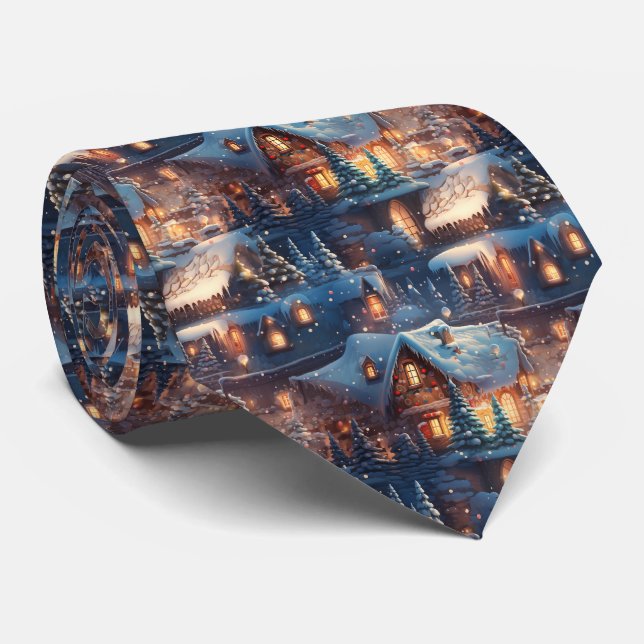 Quirky Brown and Blue Gingerbread House Pattern Neck Tie (Rolled)