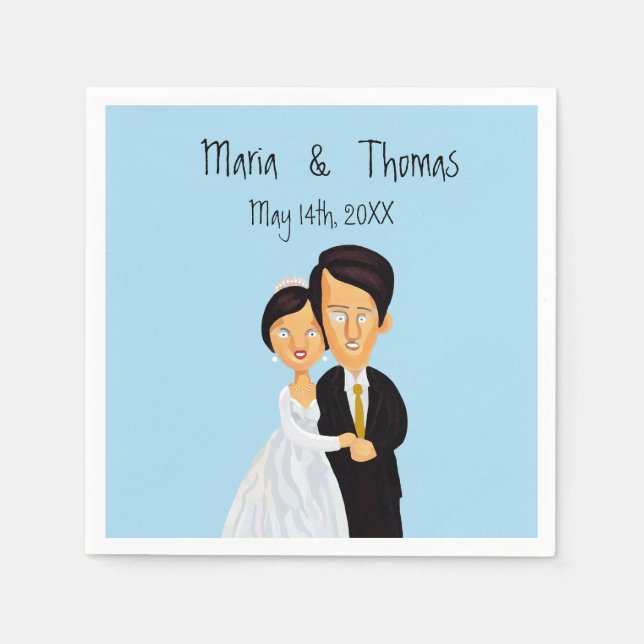 Quirky Cartoon Bride and Groom Napkins (Front)