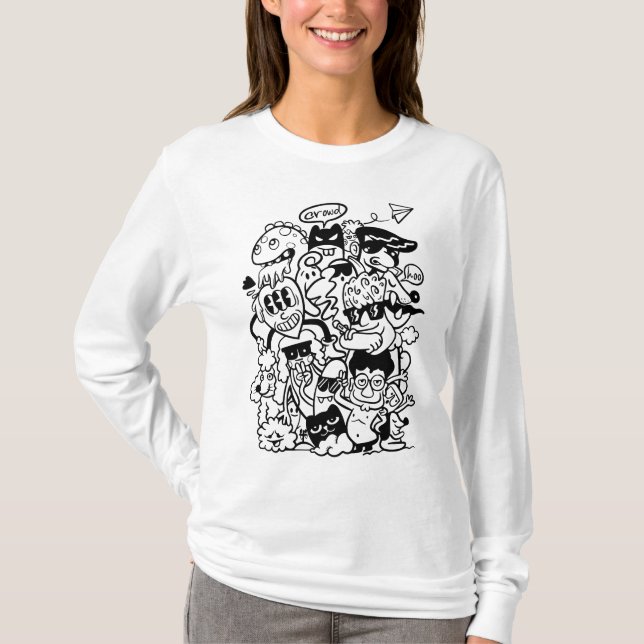 Quirky Cartoon Character Crowd T-Shirt (Front)
