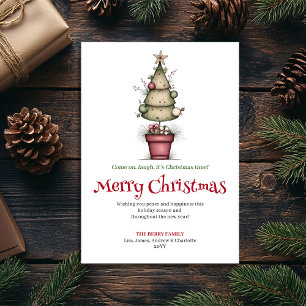 Quirky cartoon Christmas tree greeting card