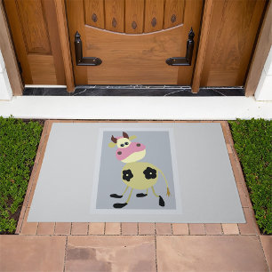 Quirky Cartoon Cow Fun Farm Animal Doormat