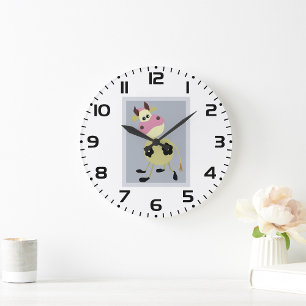 Quirky Cartoon Cow Fun Farm Animal Large Clock