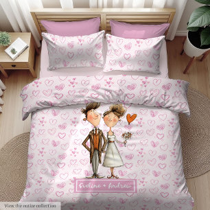 Quirky Cartoon Wedding Couple Duvet Cover Custom