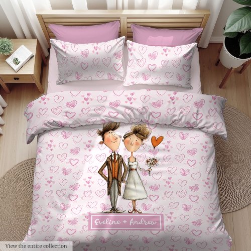 Quirky Cartoon Wedding Couple Duvet Cover Custom