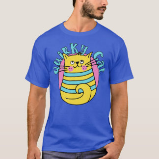 Quirky Cat Blue Stripes Cat T-Shirt