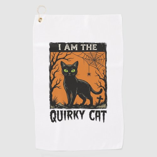 Quirky Cat Halloween Vintage Engraving T-Shirt Des Golf Towel