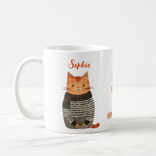 Quirky Cat Illustration with Name Funny Cat Quote  Coffee Mug (Left)