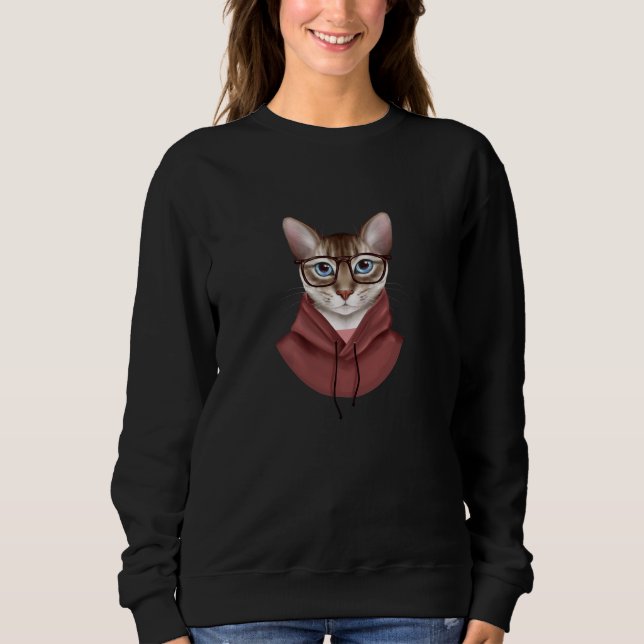 Quirky Cat in Glasses Custom Cozy Sweatshirt (Front)
