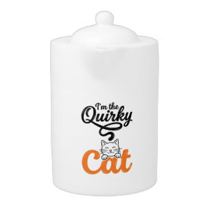 Quirky Cat Vintage Engraving Cat Lover Design_1 Teapot