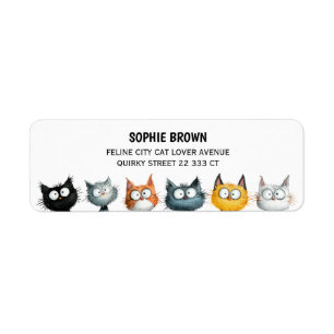 Quirky Cats Cute Feline Art Funny Return Address Label