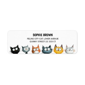Quirky Cats Cute Feline Art Funny Return Address  Label