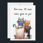 Quirky Cats with Big Eyes 30th Birthday Flat Card<br><div class="desc">Quirky cats with big eyes on a 30th birthday flat greeting card. 30 sure looks good on you! Funny birthday card for a friend,  relative,  or co-worker turning 30. AI assisted graphic purchased with commercial use.  Artwork:  RedHeronLighthouse</div>
