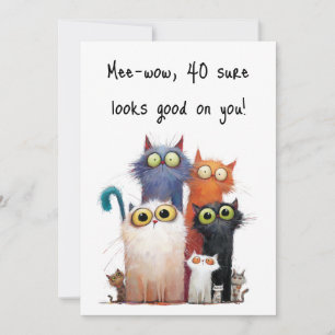 Quirky Cats with Big Eyes 40th Birthday Flat Card