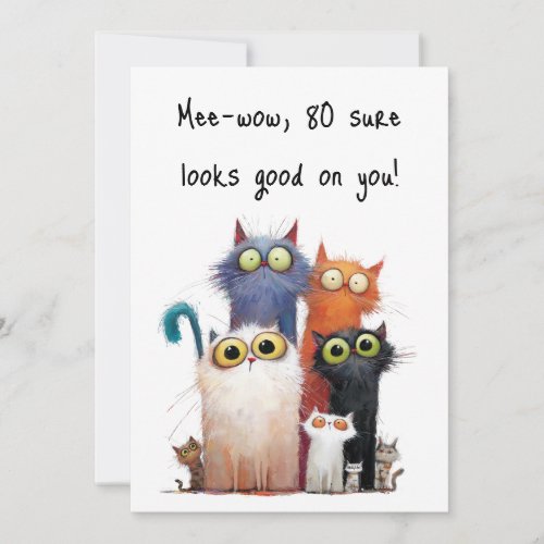 Quirky Cats with Big Eyes 80th Birthday Flat