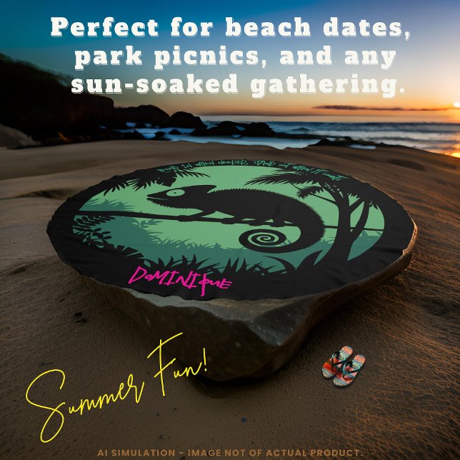 Quirky Chameleon Lime Green - Very Dark Cyan Round Beach Towel (Creator Uploaded)