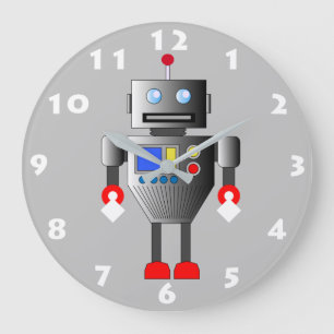QUIRKY CHARCOAL GRAY ROBOT TOY WITH WHITE NUMBERS LARGE CLOCK