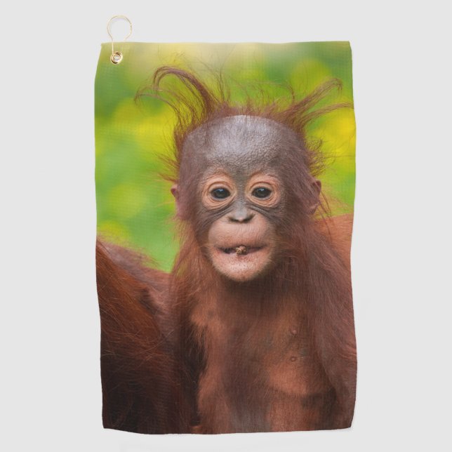 Quirky Charm of an Orangutan Baby Golf Towel (Front)
