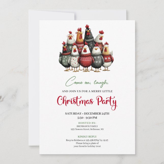 Quirky Chickens Funny Holiday Celebration Invite (Front)