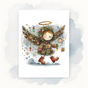 Quirky Christmas Angel Modern Folk Art Style Card