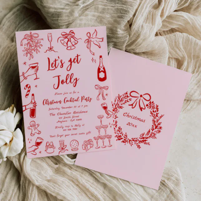 Quirky Christmas Cocktail Party Invitation Doodle
