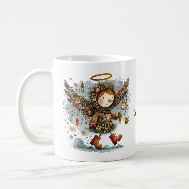 Quirky Christmas Folk Art Angel Coffee Mug (Left)