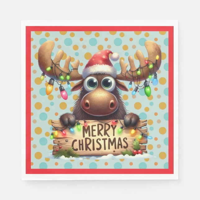 Quirky Christmas Moose Napkins (Front)