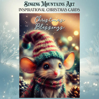 Quirky Christmas Mouse in Festive Hat Christian Holiday Card