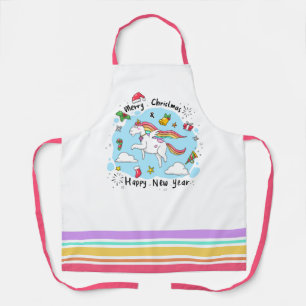 Quirky Christmas & New Year Unicorn Rainbow Apron