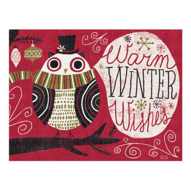 Quirky Christmas Owl Postcard