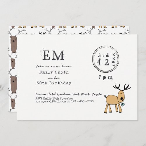 Quirky Christmas Party _ Reindeer Doodle Typeset Invitation