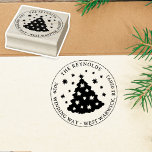 Quirky Christmas Tree Holiday Name Address Rubber Stamp<br><div class="desc">The perfect return address rubber stamp for Christmas with your last name and address written in a curved text around a quirky Christmas tree with lots of snowflakes.</div>