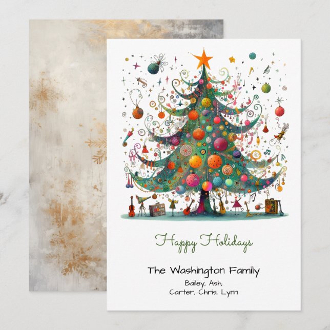 Quirky Christmas Tree Illustration Happy  Holiday Card (Front/Back)