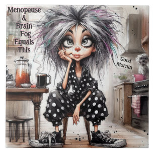 Quirky Coffee Lady Menopause Ceramic Tile