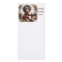 Quirky Coffee Lady Monday Vibe Magnetic Notepad