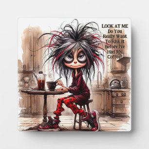 Quirky Coffee Lady Risk It Plaque with Easel